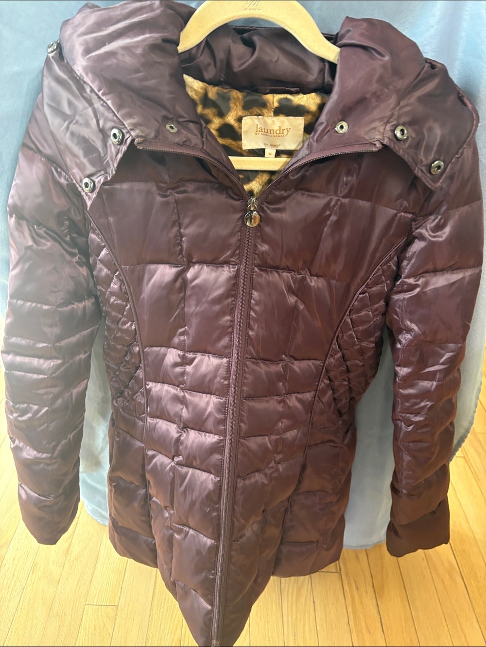 Laundry By Shelli Segal Plum Quilted Hooded Puffer Jacket